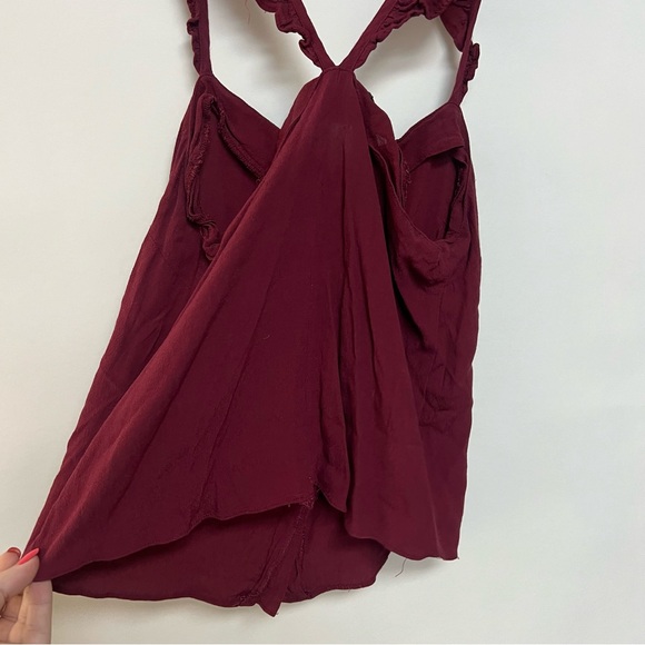 Madewell Ruffle Strap Cami Crop Top Red Burgundy Button Front Blouse Shirt 0 - Picture 8 of 9